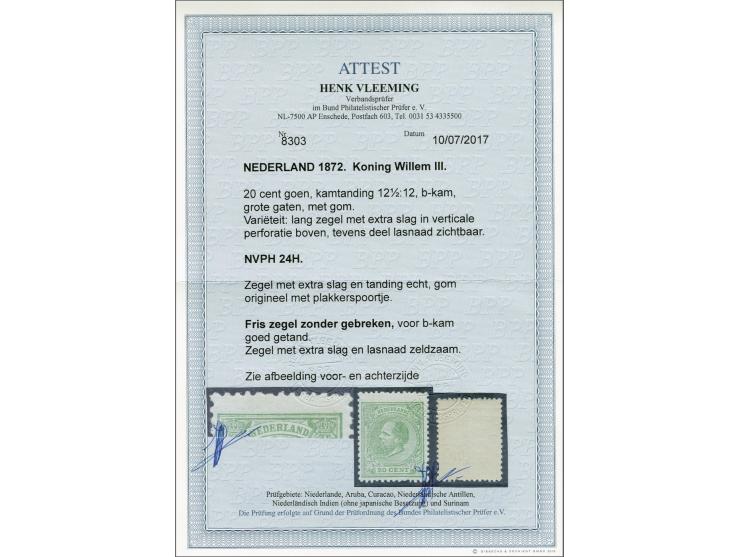 20 cent groen tanding 12½ x 12 grote gaten met variëteit extra lang zegel met extra slag in verticale perforatie boven en dee