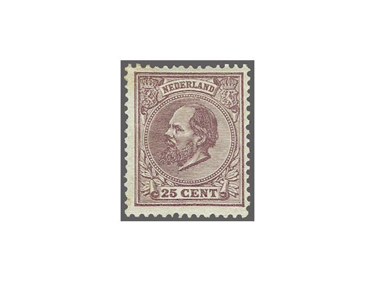 25 cent lila tanding 13½ x 13¼ grote gaten, pracht ex. met certificaat Vleeming 2017, cat.w. 1000