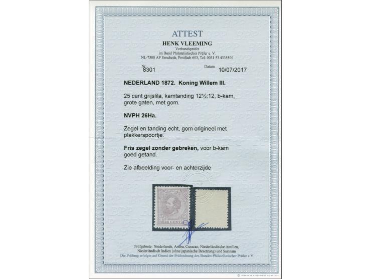 25 cent grijslila tanding 12½ x 12 grote gaten, pracht ex. met certificaat Vleeming 2017, cat.w. 900