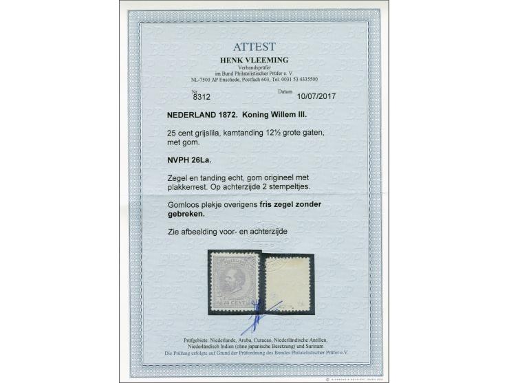 25 cent grijslila tanding 12½ grote gaten, pracht ex. met certificaat Vleeming 2017, cat.w. 900