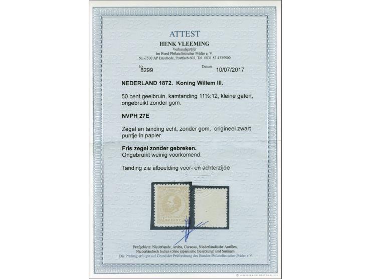 50 cent geelbruin tanding 11½ x 12 kleine gaten, pracht ex. zonder gom met certificaat Vleeming 2017, Ongebruikt een zeer zel