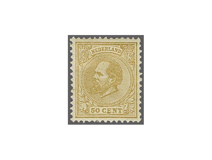 50 cent geelbruin tanding 12½ x 12 grote gaten, pracht ex. met certificaat Vleeming 2017: Fris zegel zonder gebreken, mooi ge
