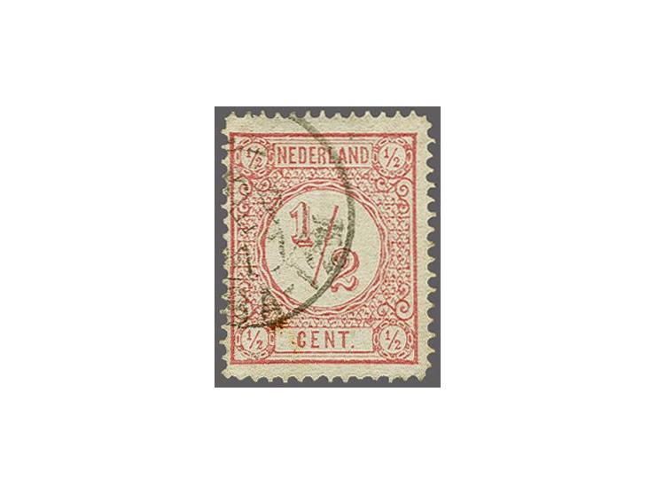 ½ cent roze tanding 14 grote gaten in type I, pracht ex. (uiterst miniem bruin vlekje) gesigneerd Hekker en met certificaat V