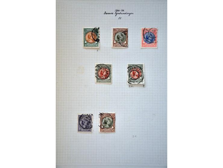 collectie gestempeld met kleuren, stempels, enkele poststukken en betere ex. w.b. 44 (2x), 47 (7x w.b. paar), 48 (3x) in mooi