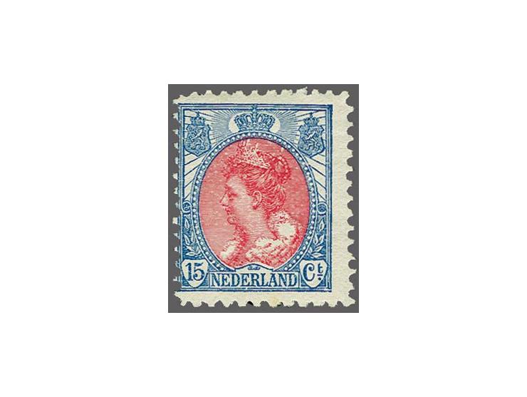 15 cent blauw en karmijn tanding 11 x 11½, pracht ex. met certificaat Vleeming 2017: Zegel en tanding echt, gom origineel met