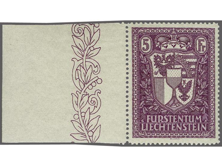 Vaduz 5 frank donkerviolet, pracht ex. met velrand, cat.w. 850