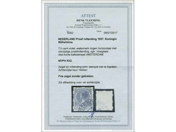 Driegaats 7½ cent violet, pracht ex. met certificaat Vleeming 2017, cat.w. 4500