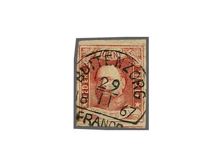 Buitenzorg (Voerman 150) mooi op 10 cent wijnrood, vrijwel pracht ex. (rand links)