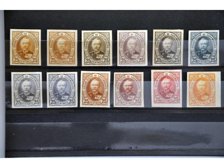 12 verschillende ongetande kleurproeven Groothertog Adolphe 25 centimes nr. 60
