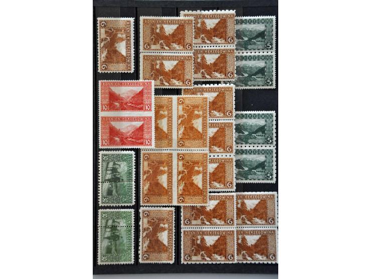 138 stuks **/*, veel 1906, met tandingenvariëteiten w.b. paren (enkele midden ongetand), mengtandingen, deels ongetand, etc.