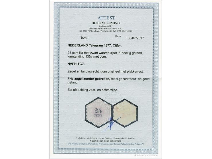 25 cent lila en zwart, pracht ex. met certificaat Vleeming 2017: Fris zegel zonder gebreken, mooi gecentreerd en goed getand.