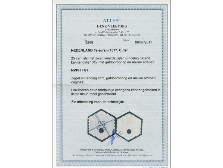 25 cent lila en zwart, pracht ex. met certificaat Vleeming 2017: Linksboven lichtbruin tandpuntje, overigens zonder gebreken 