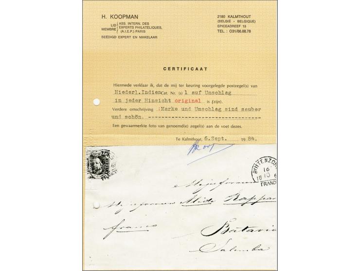 Buitenzorg (Voerman 150) op zeer frisse envelop 16-10-1867 naar Batavia-Salemba met certificaat Koopman 1984, luxe briefje!