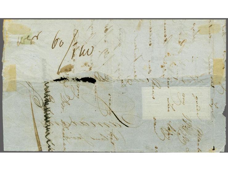 Landmailzegel met Te en Batavia recht onder elkaar en waarde-aangifte 150 duiten op briefvoorzijde van Rotterdam 21-11-1846 n