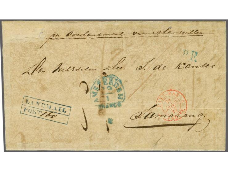 Landmailstempel in blauw met portaangifte 160 duiten op complete vouwbrief van perkament(!) van Amsterdam 29-1-1847 over Vale
