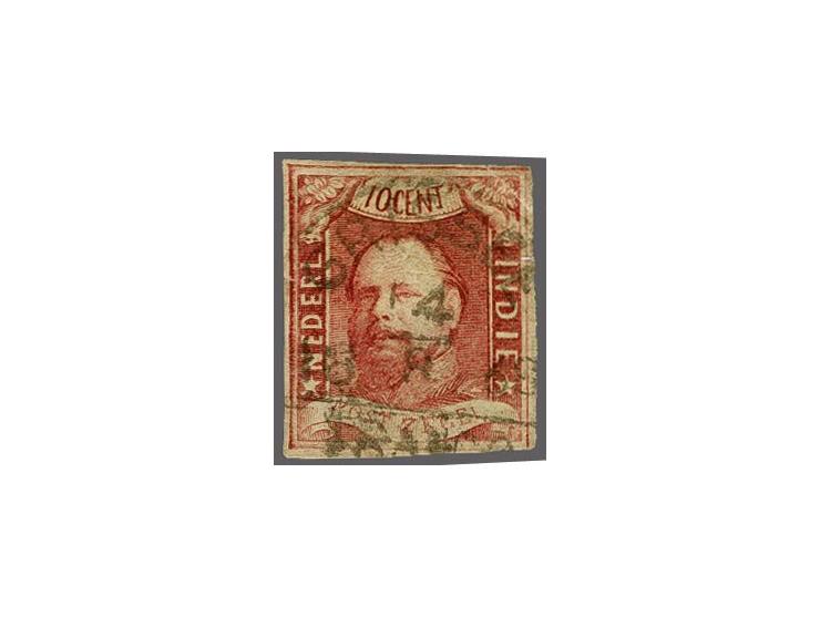 Grissee (Voerman 500) vlekkerig doch vrijwel volledig op 10 cent wijnrood, vrijwel pracht ex. (rand rechtsonder)