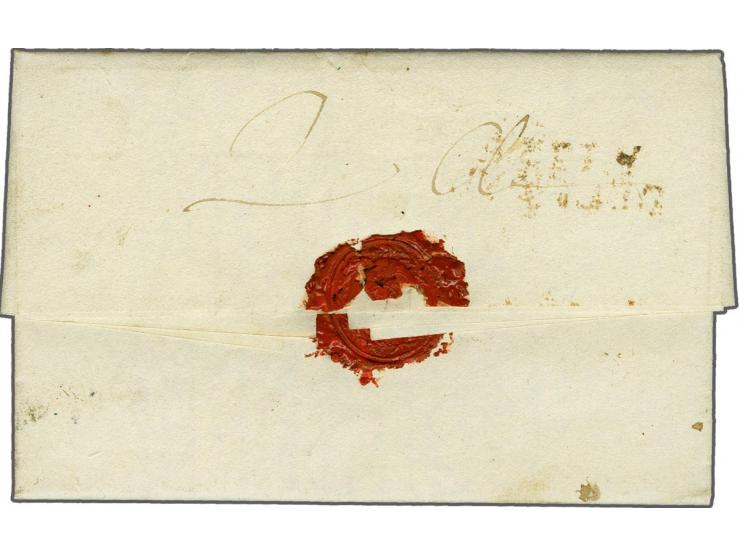 Complete brief 17-9-1812 (?) naar Groningen met departementstempel P.123 P. Delfzyl in roodachtig zwart, zeer fris pracht ex.