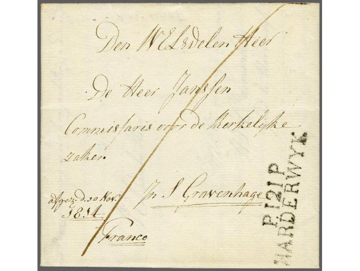 Vouwbrief 12-11-1814 met departementstempel P.121.P. Harderwyk in zwart naar Den Haag, fris pracht ex.