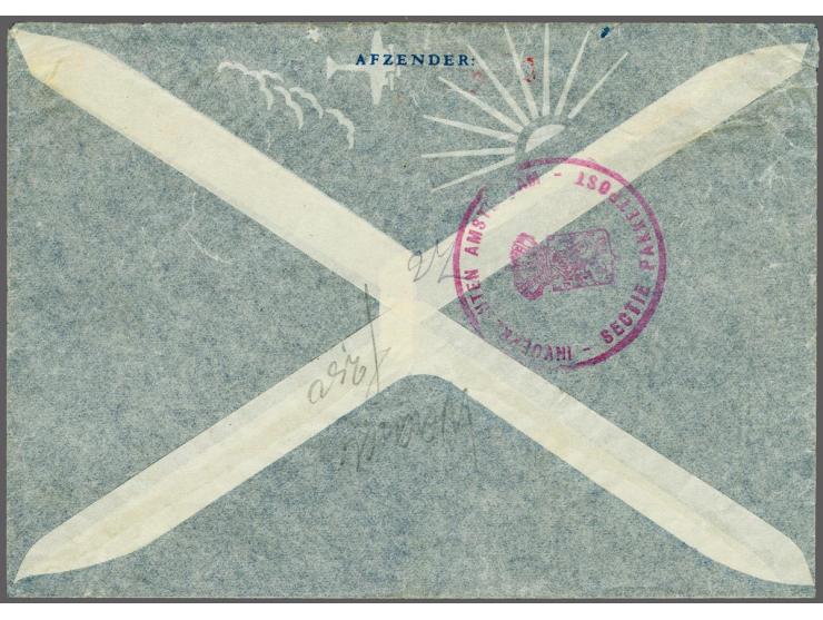 10 cent inhuldiging op luchtpostenvelop Julianadorp 4.IV.49 naar Semarang, rood Terug afzender/ Uitvoer van geld zonder ver-/