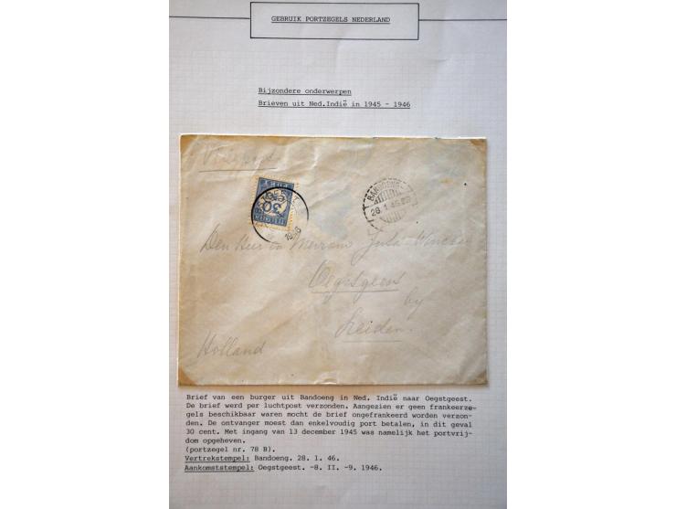22 luchtpostenveloppen 1945-1948 naar Nederland, ongefrankeerd en met port belast w.b. 30 cent port (verschillende combinatie