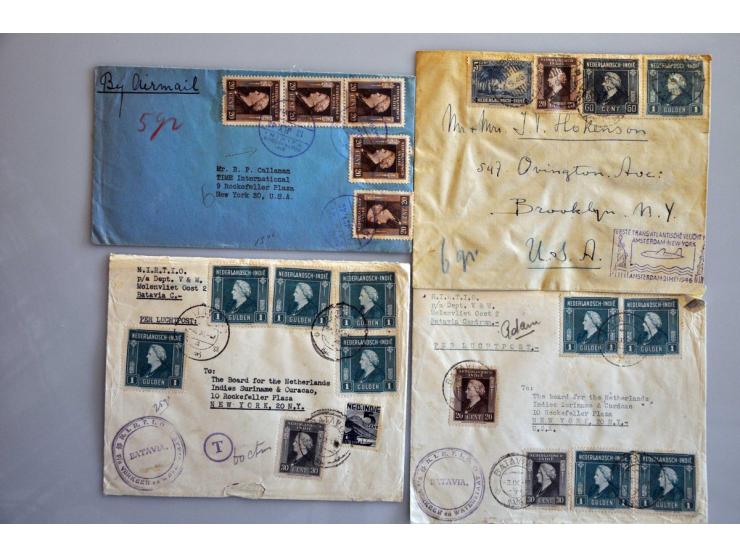 29 luchtpostenveloppen 1946-1948 naar Nederland, USA, etc. diverse stempels w.b. noodstempels en frankeringen tot. fl.5,35, e