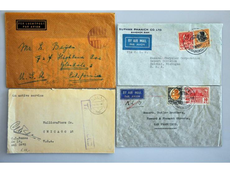 29 luchtpostenveloppen 1946-1948 naar Nederland, USA, etc. diverse stempels w.b. noodstempels en frankeringen tot. fl.5,35, e