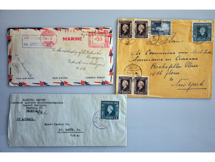 29 luchtpostenveloppen 1946-1948 naar Nederland, USA, etc. diverse stempels w.b. noodstempels en frankeringen tot. fl.5,35, e