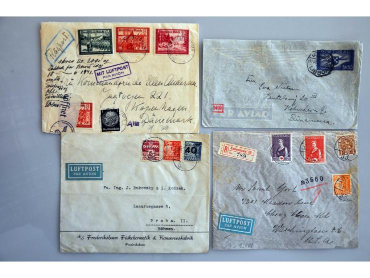 23 luchtpoststukken (maart) 1940-(december) 1944 met Duitse censuur, w.b. aangetekend en expresse en enkele Deense censuur, o