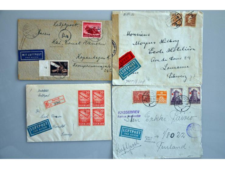 23 luchtpoststukken (maart) 1940-(december) 1944 met Duitse censuur, w.b. aangetekend en expresse en enkele Deense censuur, o