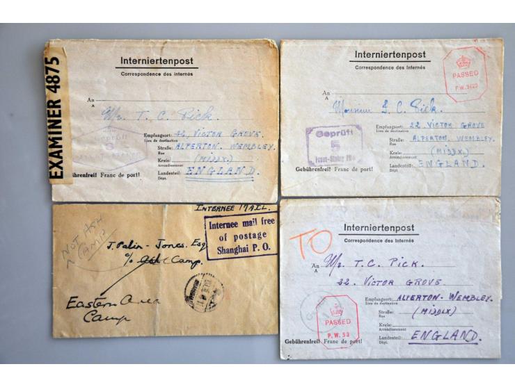 15 poststukken geïnterneerden van Zwitserland (4 stuks w.b. uit camp Burgdorf en Lager Büren), Duitsland (w.b. Lager Vittel F