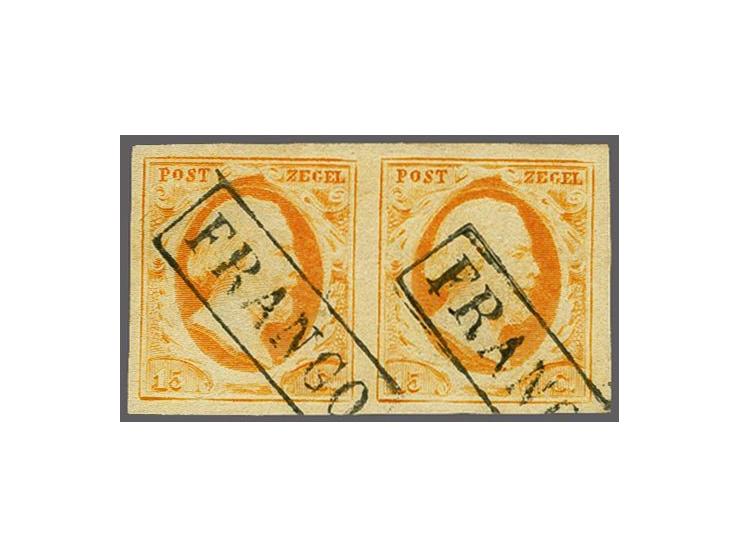 15 cent oranje pos. 24-25 in paar, pracht ex.