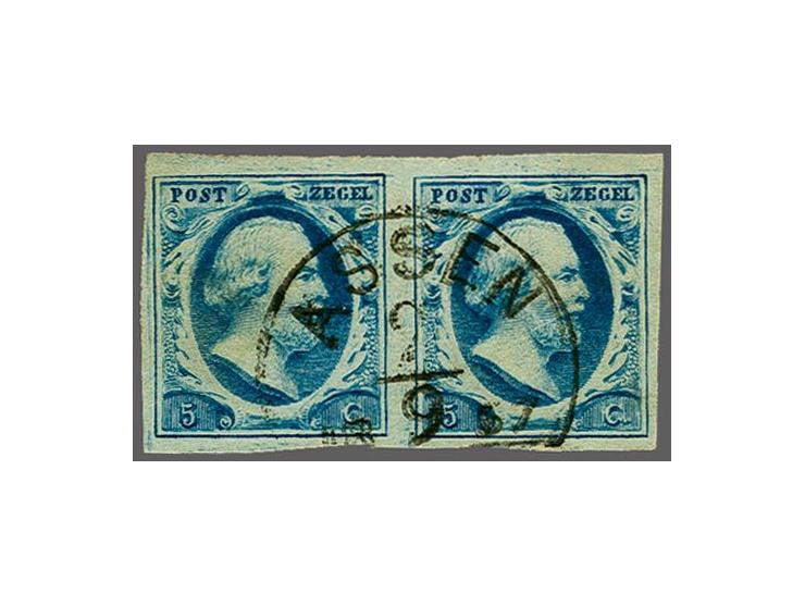 Assen C (Ey 125) centraal op 5 cent blauw plaat III pos. 92-93 in paar, pracht ex.