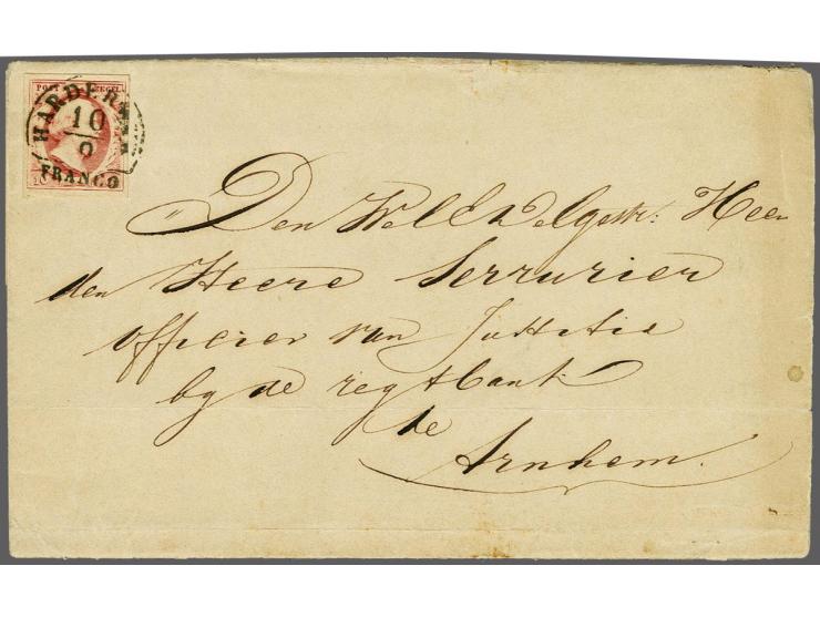 Harderwyk A (Ey 400) op 10 cent karmijn plaat I op complete brief 10-9-1853 naar Arnhem, vrijwel pracht ex.
