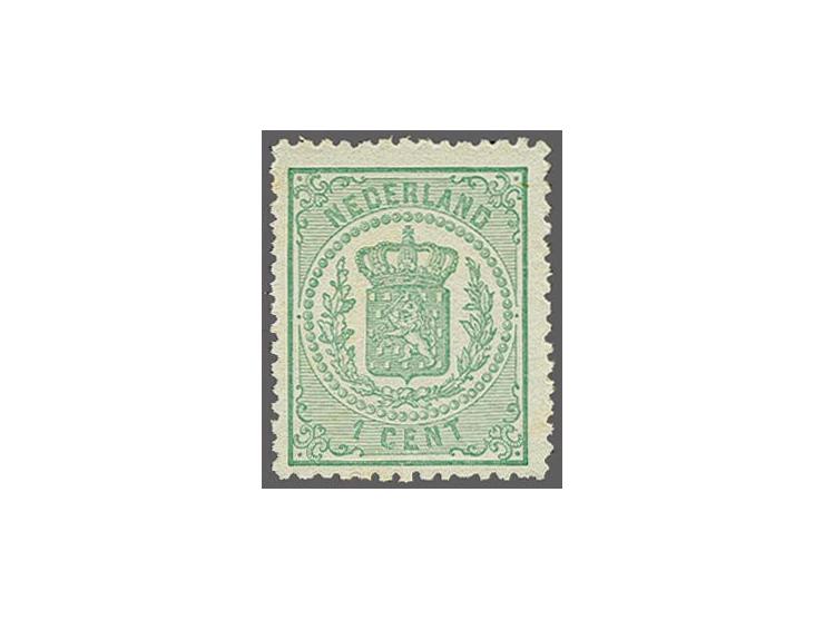 1 cent groen tanding 13¼ kleine gaten op dun papier, cat.w. 300