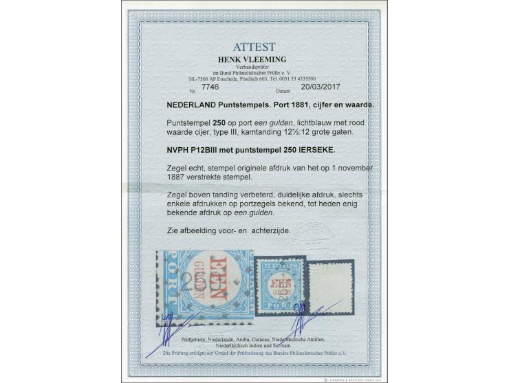 250 - Yerseke - op port 1 gulden, vrijwel pracht ex. (tanding boven verbeterd) met certificaat Vleeming 2017. Tot op heden on
