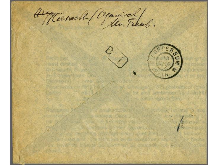 Garrelsweer op Cijfer 1 cent op drukwerkomslag 13-12-1907 naar Loppersum, pracht ex.