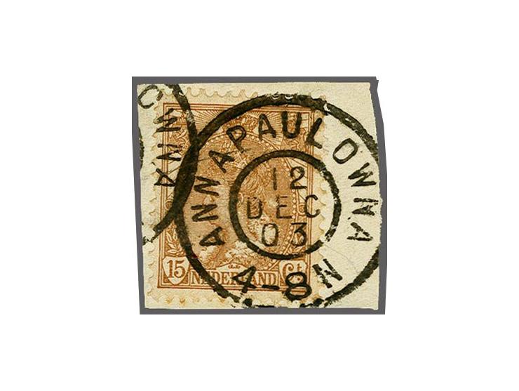 Annapaulowna goede afdruk op Bontkraag 15 cent bruin op fragment, pracht ex., cat.w. 80