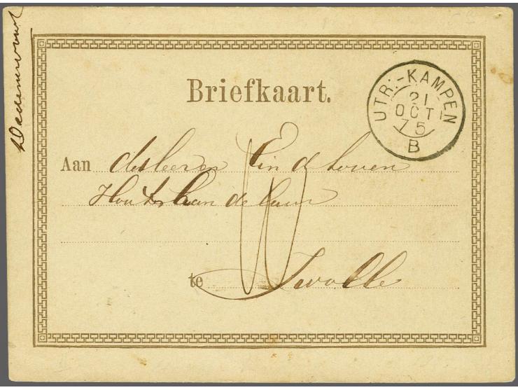 Briefkaartfrmulier bruin zonder waarde-aanduiding van Dedemsvaart (geschreven haltenaam links) naar Zwolle met kleinrond Utr:
