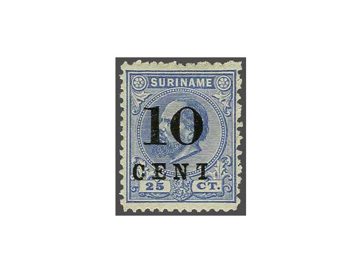 Hulpuitgifte 10 op 25 cent ultramarijn tanding 12½ x 12 type II met variëteit gebroken T, pracht ex. met certificaat Vleeming