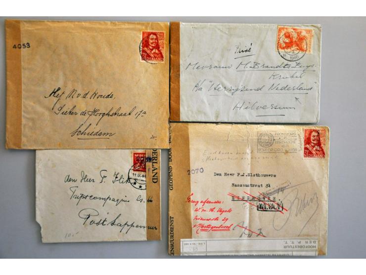 35 poststukken (Zuid) Nederland 1944-1945 (Überrollerpost) w.b. envelop 's Gravenhage-Dokkum 14.IV.1945 (Friesland 16 april b