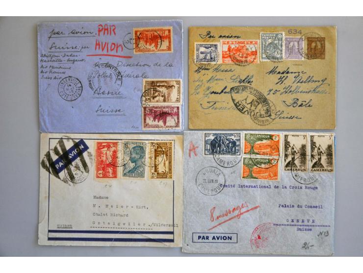 Zwitserland 1939-1945, 70 poststukken van/naar Afrika met censuur, veel luchtpost, bestemmingen en frankeringen w.b. Zwitserl