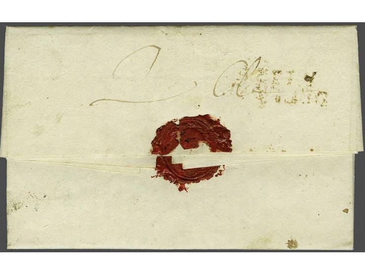 Complete brief 17-9-1812 naar Groningen met departementstempel P.123 P. Delfzyl in roodachtig zwart, zeer fris pracht ex. met