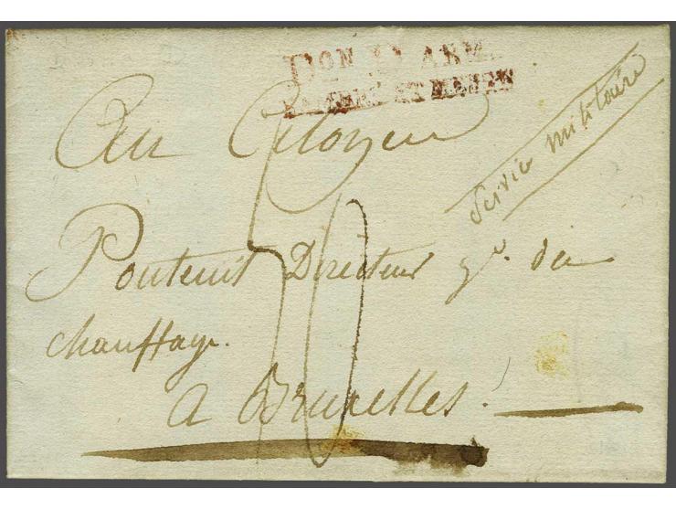 Don D ARM./ SAMBRE ET MEUSE deels zwak in rood op complete brief Maestricht-Bruxelles 20 pluviose An 4 (9 gebr. 1792) met por