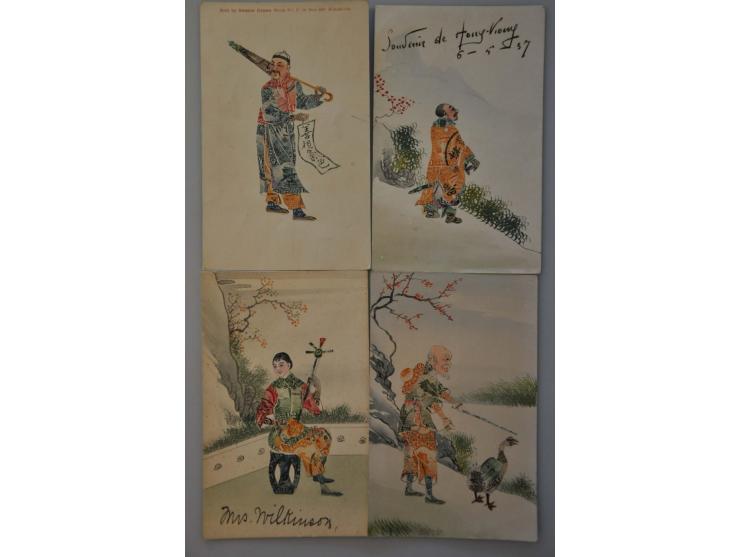 ca. 150 ex. oude handgemaakte kaarten van postzegels in album