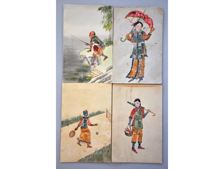 ca. 150 ex. oude handgemaakte kaarten van postzegels in album