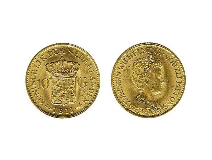 10 gulden goud 1911-1917 pr. totaal 4 ex.