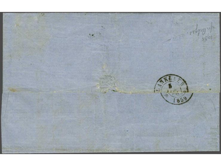 15 cent donkeroranje pos. 53 en 95 op briefomslag van Maastricht 1-4-1859 over Lanklaer naar Boorsheim, België (thans Boorsem