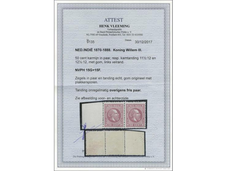 50 cent karmijn in gecombineerd tandingpaar 11½ x 12 en 12½ x 12 met velrand, pracht ex. (boventanding licht onregelmatig) me