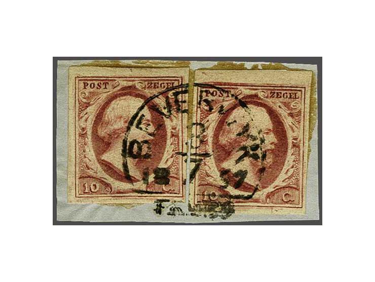Beverwyk C (Ey 700) volledig op 10 cent rood plaat III pos. 39 en 79 op fragment, pracht ex. Herkomst: collectie Reed (1995)