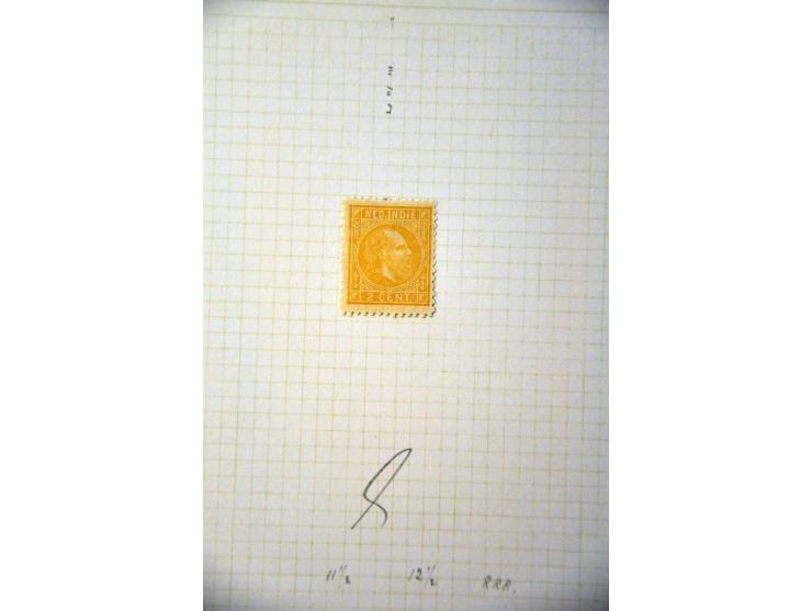 emissie 1870, tandingcollectie (*)/* met betere ex. w.b. nrs. 5G, 9G, 12C, 12E, 12G, 16G, gecombineerde tandingparen (w.b. va